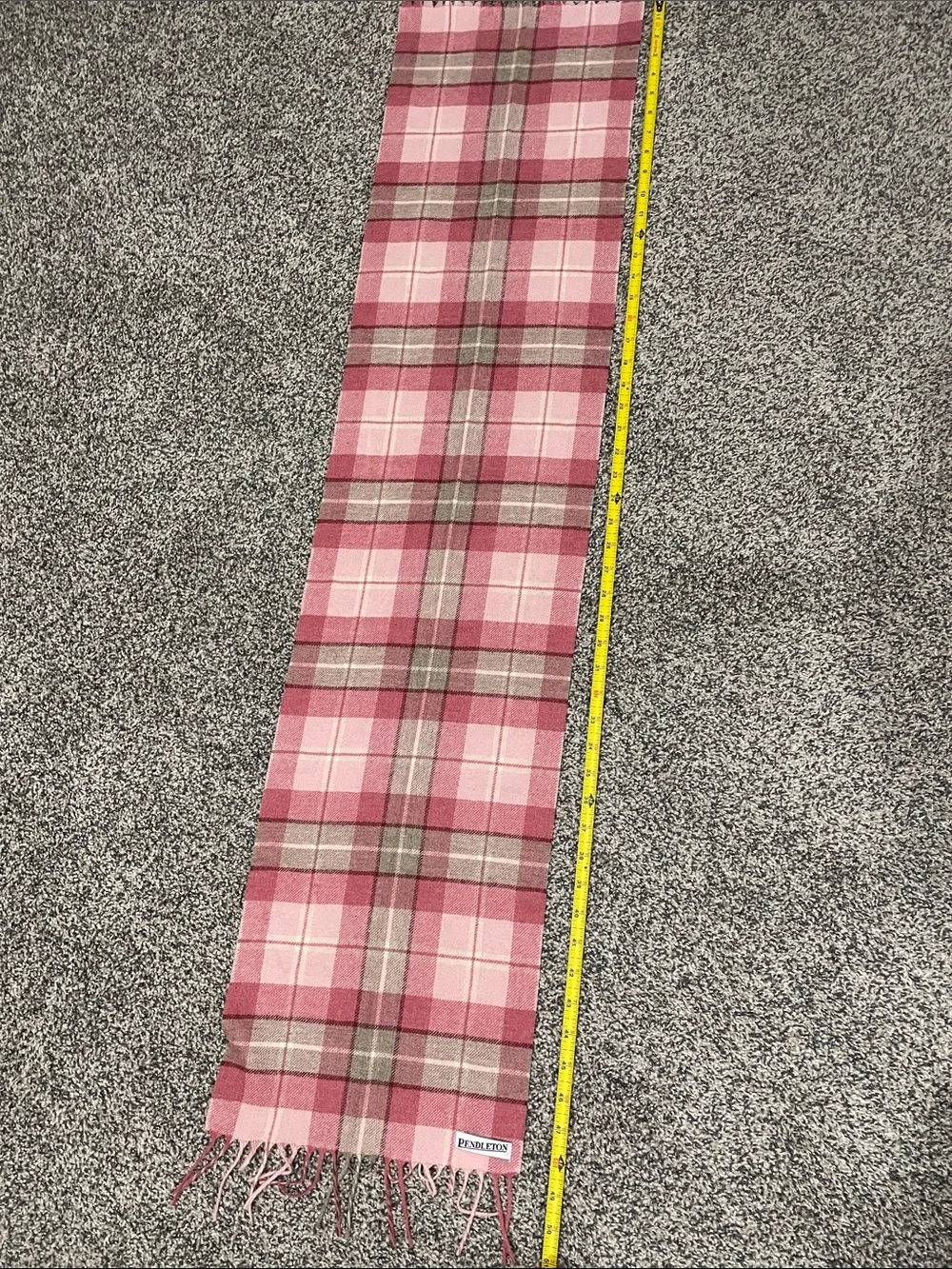 Pendleton Pink Plaid Wool Fringe Scarf